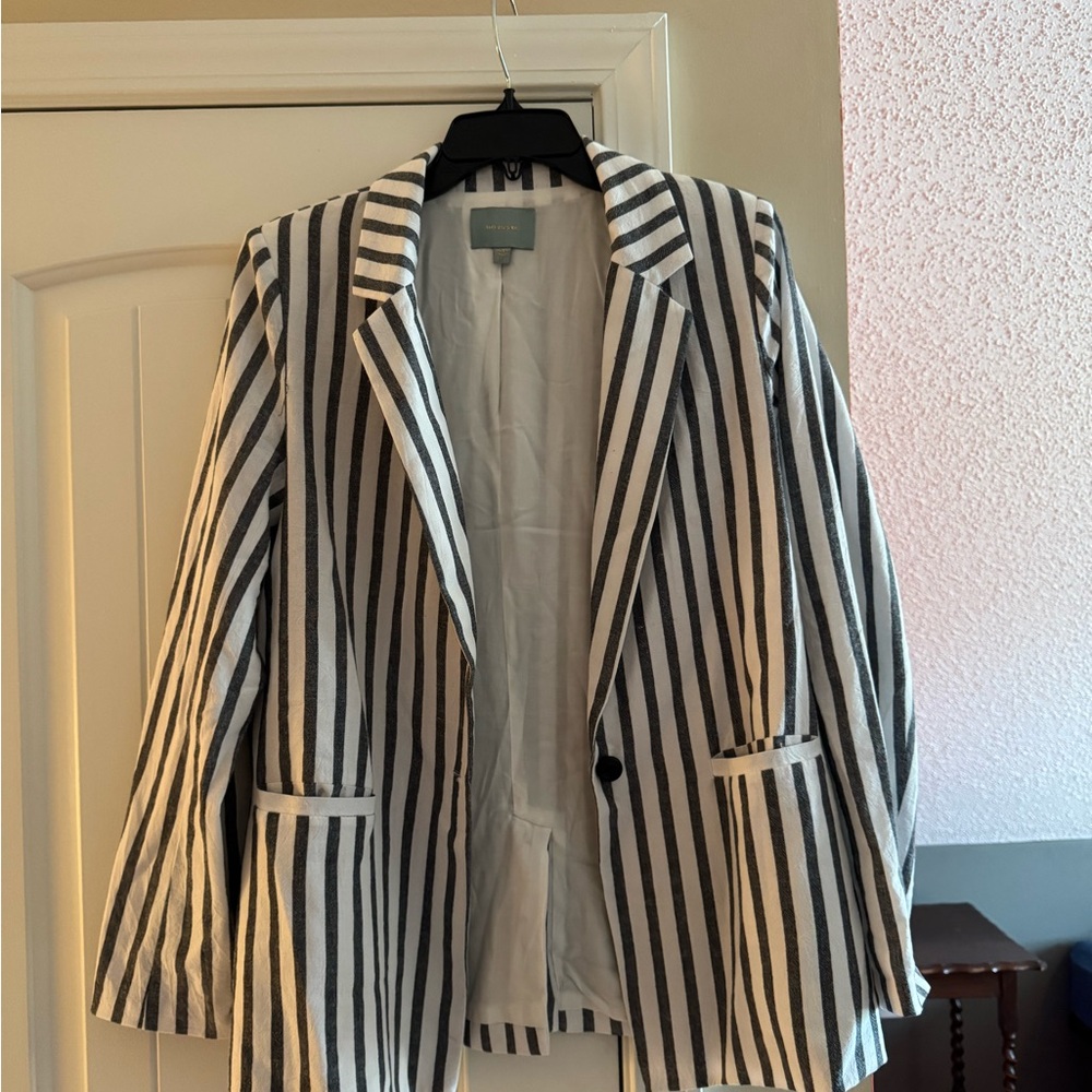 Skies Are Blue Gray and White Striped Blazer Linen